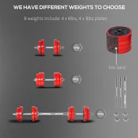 Soozier Adjustable Dumbbell Set, 44lbs Convertible to Barbell Weight Set for Home Gym Women and Men Weight Lifting Training(m-8)