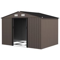 Outsunny Outdoor Shed Garden Storage Shed Tool Storage Building with 4 Vents and 2 Sliding Doors, 9 x 6 FT, Brown