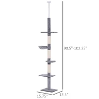 PawHut 102" Adjustable Height Floor to Ceiling Cat Tree, 5 Level Cat Tower with Scratching Posts, Hammock, Gray(m-3)