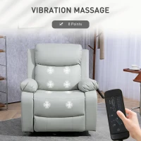 HOMCOM PU Leather Reclining Chair with Vibration Massage Rocker, Swivel Base, Rocking Function, Remote Control, Light Grey(m-4)