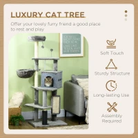 PawHut 59" Cat Tree with Scratching Posts, Self Groomer, Scratching Pad, Large Cat Tower for Indoor Cats with Hammock, Bed, House, Toys, Grey(m-4)