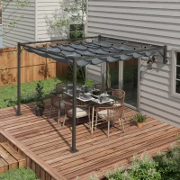 Outsunny Metal Pergola with Retractable Roof, 10' x 10' Wall Mounted Outdoor Gazebo Sun Shade Shelter(m-8)