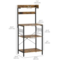 HOMCOM Kitchen Baker's Rack with Power Outlet, Coffee Bar Station with Adjustable Shelves and Hooks, Rustic Brown(m-3)