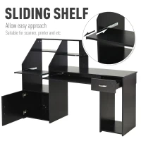 HOMCOM Computer Desk with Sliding Keyboard & Storage Shelves, Cabinet and Drawer, Home Office Gaming Table Workstation, Black Wood Grain(m-5)
