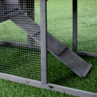 PawHut Wood Rabbit Hutch Backyard Bunny Cage Small Animal House Asphalt Roof w/ Ramp and Outdoor Run Dark Grey(m-10)