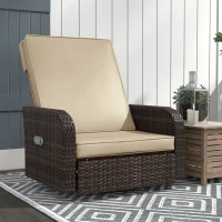 Outsunny Wicker Swivel Chair w/ Cushion, Patio Recliner Chair, Khaki(m-10)