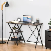 HOMCOM Computer Desk with Storage Shelves, Writing Desk for Home Office, Study Workstation, Brown(m-10)