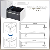 Vinsetto Lockable File Cabinet, Steel Filing Cabinet on Wheels for Legal, A4, Letter Size, Home Office(m-6)