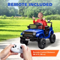 Qaba 12V Ride on Truck, Electric Car for Kids with Remote Control, Suspension, 3 Speeds, USB Music Headlights, Dark Blue(m-7)