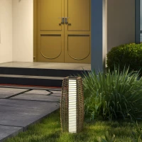 Outsunny Solar Floor Lamp, Outdoor Rattan Garden Lantern Pathway Light & Decorative Driveway Lighting with Auto On/Off LED Lights for Porch, Yard, Lawn, Courtyard, Deck, Sand(m-10)
