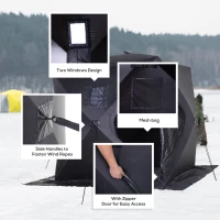 Outsunny 2 Person Ice Fishing Shelter, Pop-Up Portable Ice Fishing Tent with Carry Bag, Windows and Anchors for Low-Temp -22℉, Black(m-7)