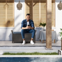 Outsunny 2-In-1 Outdoor PE Rattan Storage Bench, 29 Gallon Patio Wicker Furniture, Basket Box with Handles and Cushion Dark Grey