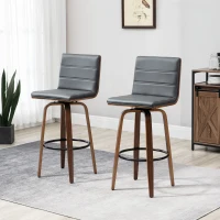 HOMCOM 28" Swivel Bar Set of 2 Height Bar Stools, Armless Upholstered Barstools Chairs with Soft Padding Seat and Wood Legs, Grey(m-8)