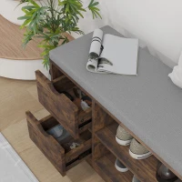 HOMCOM Upholstered Shoe Storage Bench w/ Seat, Entrance Bench w/ Drawer Open Shelves and Pocket for Hallway, Rustic Brown(m-7)
