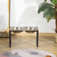 PawHut Elevated Dog Bowls with Stand, Raised Dog Feeder for Large Sized Dogs, Oak(m-7)