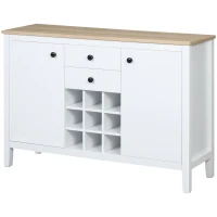 HOMCOM Coffee Bar Cabinet 9-Bottle Wine Rack, Sideboard Buffet Cabinet, Wine Cabinet with Drawers and Adjustable Shelves, Natural and White(m-11)