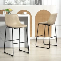 HOMCOM Bar Height Bar Stools Set of 2, Vintage PU Leather Bar Chairs, Kitchen Stools with Footrest for Home Bar, Beige(m-1)