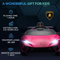 Qaba 12V Lamborghini Huracan Licensed Kids Electric Car with Parent Remote Control, Spring Suspension, Transport Wheel, Pink(m-9)