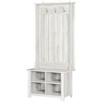 HOMCOM Classic Hall Tree, Accent Coat Tree with Shoe Storage Bench, Adjustable Shelves, 31.5" x 15.5" x 67.5", Distressed White(m-11)