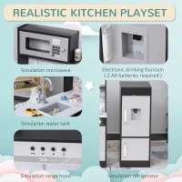 Qaba Corner Kids Kitchen Playset, Wooden Pretend Toy Kitchen Set with Drinking Fountain, Microwave, Fridge and Accessories, Pretend Play Kitchen for 3+ Years, Black(m-6)