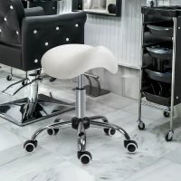 HOMCOM Cosmetic Stool 360° Rotate Height Adjustable Salon Massage Spa Chair Hydraulic Rolling Faux Leather Saddle Stool Mobility, Cream White(m-8)