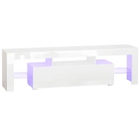 HOMCOM High Gloss TV Stand Cabinet with Remote Controlled LED Lights, Media TV Console Table with Storage Compartment for TVs up to 65", White(m-1)