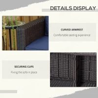 Outsunny 2 Piece Patio Wicker Corner Sofa Set, Outdoor PE Rattan Furniture, with Curved Armrests and Padded Cushions for Balcony, Garden, or Lawn, Dark Blue(m-6)