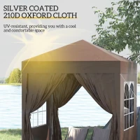 Outsunny 6.6'x6.6' Pop Up Canopy Tent with Sidewalls, Instant Sun Shelter Camping Gazebo with Carry Bag, Brown(m-5)