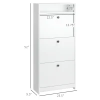 HOMCOM Slim Shoe Storage, Trendy Shoe Rack with 3 Large Fold-Out Drawers & a Spacious Top Surface, White(m-3)