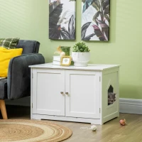 PawHut Modern Cat Litter Box Enclosure with Adjustable Partition for Customizable Space, Cat Washroom End Table for Indoor Cats with Hidden Storage Cabinet Space, White(m-10)