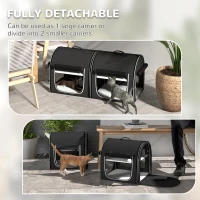 PawHut 39" Portable Soft 2 Sided Pet Cat Carrier with Divider, Two Compartment, Soft Cushions, & Storage Bag, Black(m-5)