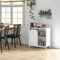 HOMCOM Buffet Cabinet, Farmhouse Sideboard, Bar Cabinet with Adjustable Shelf, Sliding Barn Door for Kitchen, White(m-10)