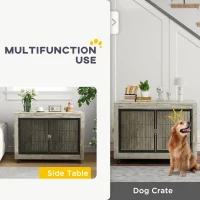PawHut 39" Dog Crate Furniture End Side Table with Wheels, Interchangeable Side Door, for Large Dogs, Gray(m-4)