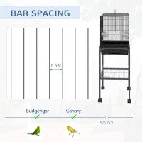Pawhut 45-inch Metal Indoor Bird Cage, Parrot Cage, Bird Aviary with Detachable Rolling Stand, Storage Basket, and Accessories - Black(m-4)