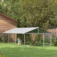 PawHut 19.7' x 7.5' x 4.9' Outdoor Dog Kennel Dog Run with Waterproof, UV Resistant Cover for Medium Large Sized Dogs, Silver(m-8)