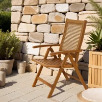 Outsunny Outdoor Folding Chair with Adjustable Back, Wood Foldable Dining Chair with Slatted Seat, Armrest, Teak(m-8)