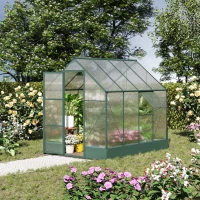 Outsunny 8' x 6' Greenhouse for Outdoors, Polycarbonate Greenhouse with Roof Vent and Rain Gutter, Aluminum Walk-in Green House for Outside for Patio Backyard Garden, Green(m-10)