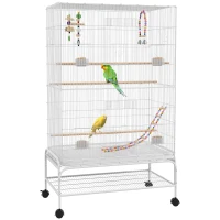 PawHut 52" Bird Cage with Rolling Stand, Toys, for Budgies Canaries White(m-11)