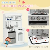 Qaba Wooden Play Kitchen with Easy Toy Organizer Bins, Latte Maker Pretend Play Kitchen Set with Stove Sound Effects, Preschool Imaginative Toy Playset(m-4)