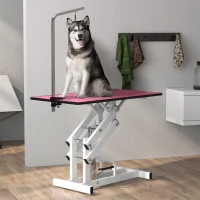 PawHut Pet Grooming Table, Height Adjustable Dog Grooming Table with Arm, Noose and Non-Slip Grooming Table, Pink(m-1)