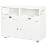 HOMCOM Sideboard Buffet Cabinet, Coffee Bar Cabinet, Kitchen Cabinet with Storage Drawers, Large Tabletop and Crossbar Side Design, White(m-11)