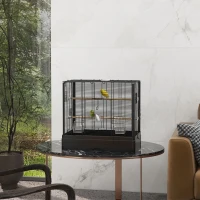 PawHut 22" Bird Cage for Budgie Finches Canaries Love Birds with Wooden Stands, Slide-Out Tray, Handles, Food Containers, Black(m-8)
