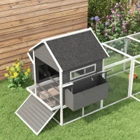 PawHut 137" Wooden Chicken Coop with Chicken Run, Nesting Box, Grey(m-9)