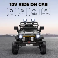 Qaba 12V Ride on Truck, Electric Car for Kids with Remote Control, Suspension, 3 Speeds, USB Music Headlights, Black(m-4)