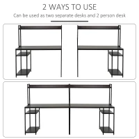 HOMCOM 94.5in Industrial Double Computer Desk with Hutch and Storage Shelves, Extra Long Two Person Home Office Desk, Writing Table Workstation for 2 People with CPU Stand, Brown Wood Grain(m-7)