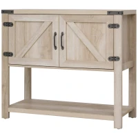 HOMCOM Farmhouse Double Door Coffee Bar Cabinet, Console Table, Sideboard Buffet Cabinet with Bottom Shelf for Entryway, Living Room, Oak(m-11)