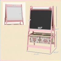 Qaba Art Easel for Kids with Paper Roll, Blackboard, Whiteboard, Storage, Pink(m-3)