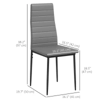 HOMCOM Modern Dining Chairs, Set of 4, High Back PU leather Upholstery and Metal Legs for the Living Room, Kitchen, Home Office, Grey(m-3)