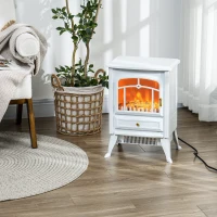 HOMCOM Fireplace Stove, Electric Fireplace Heater with Realistic LED Flames and Logs, 725W/1450W, White(m-10)