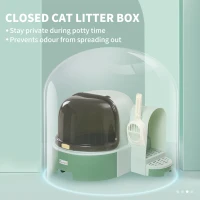 PawHut Cat Litter Box Easy to Clean Open with Scoop, Green(m-6)